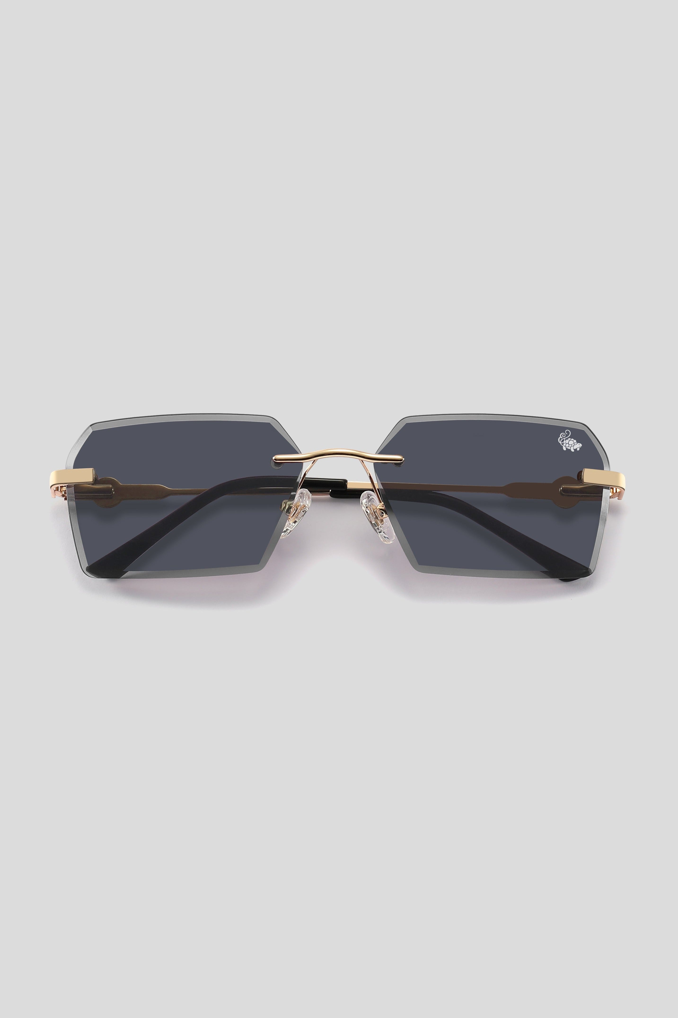 Diff Eyewear Rimless Hexagon Sunglasses in Gold and Black QAVALI | DIAMOND CUT RIMLESS HEXAGON SUNGLASSES IN METAL (IN  main image 4