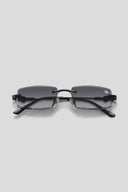 Belvoir&Co Diamond Cut Mabel black rimless sunglasses with smoke lenses