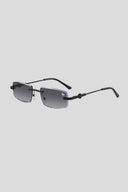 Belvoir&Co Diamond Cut Mabel black rimless sunglasses with smoke lenses